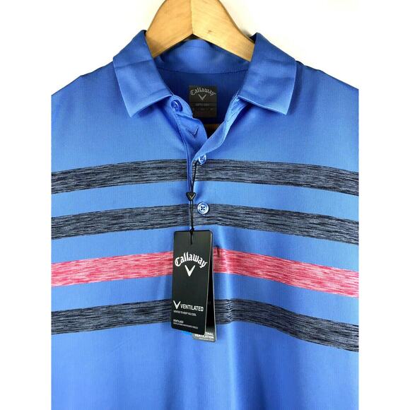 Callaway Mens Small Opti-Dri Marina Blue Stripe SS Golf Polo Size Small $70 - Picture 1 of 6